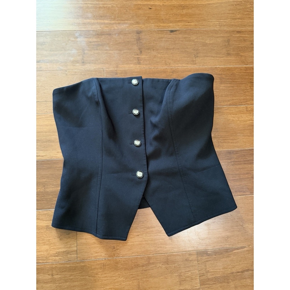 White House Black Market Strapless Corset Top Sz 14 White Black With Buttons‎
